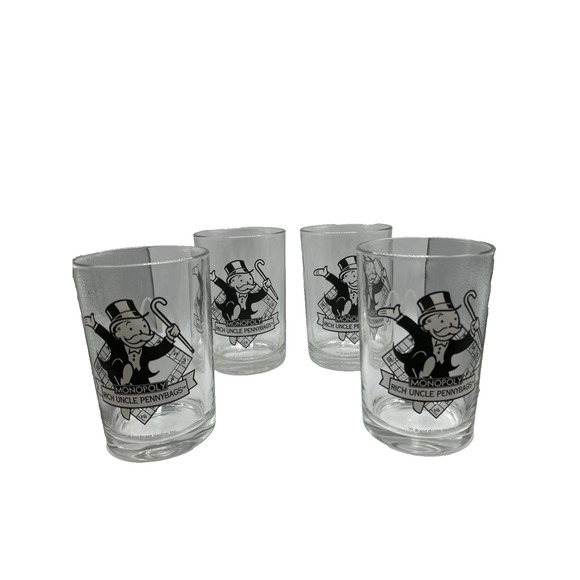 Lot Of 4 Vintage McDonald’s Monopoly Rich Uncle Pennybags Glass Cup 1997 - Picture 1 of 6